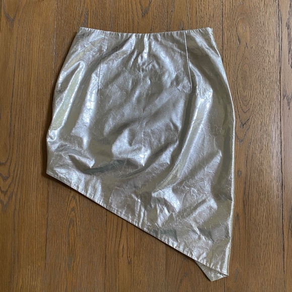 Zeynep Arcay Silver Asymmetric Crinkled-Leather Skirt US6 New With Tags - Picture 14 of 16